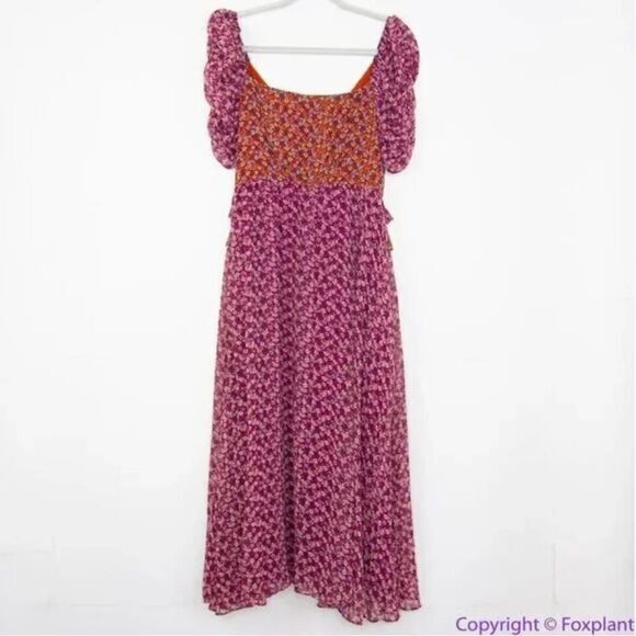 En Saison burgundy floral print fit‎ and flare midi dress, size XS - Picture 7 of 16